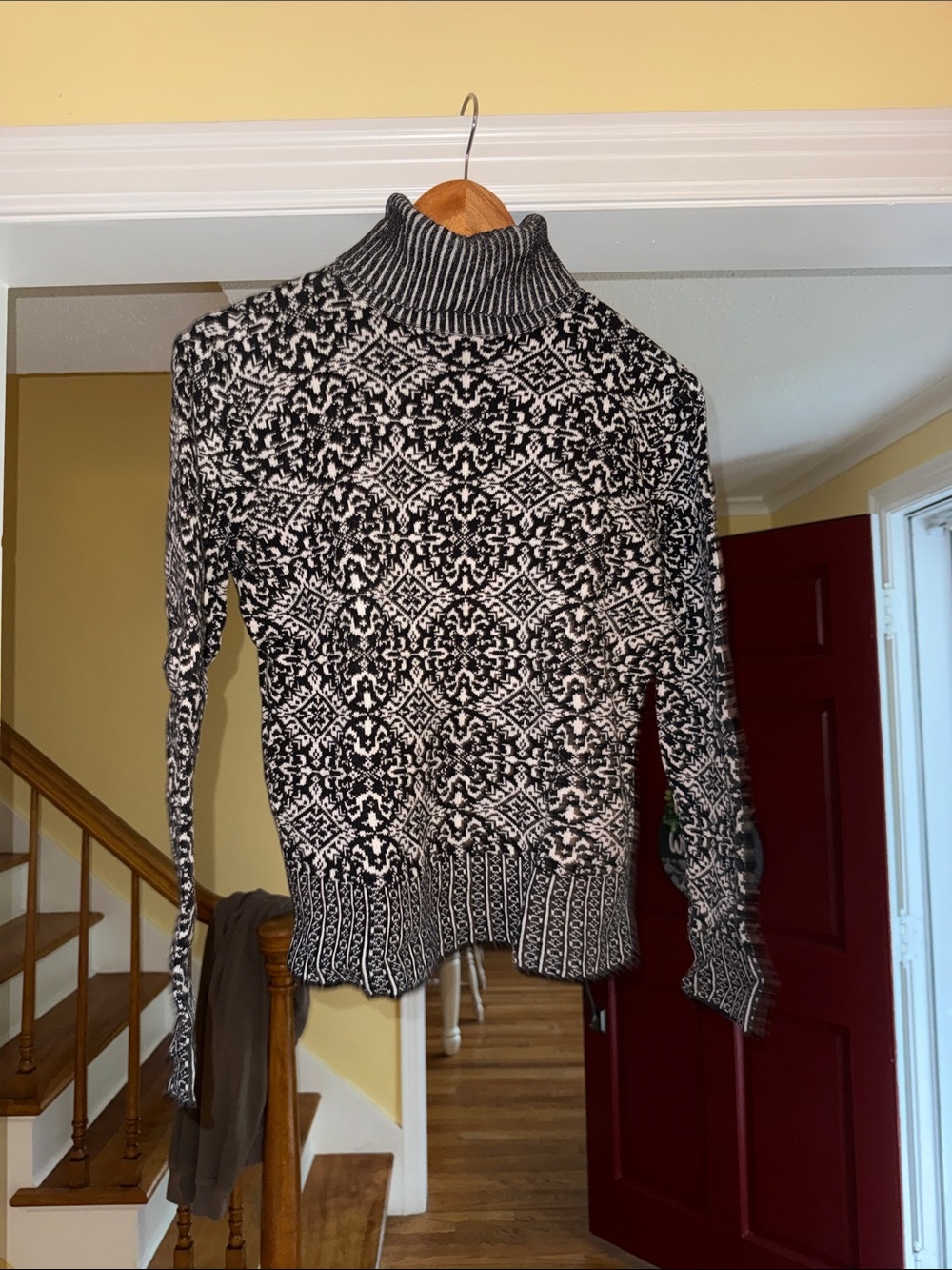 Talbots Black & White Patterned Turtleneck Sweater